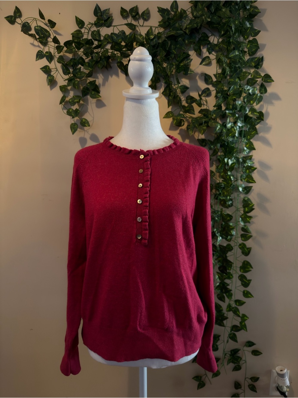 Sundance Raspberry Button-Front Henley Sweater - Picture 3 of 7